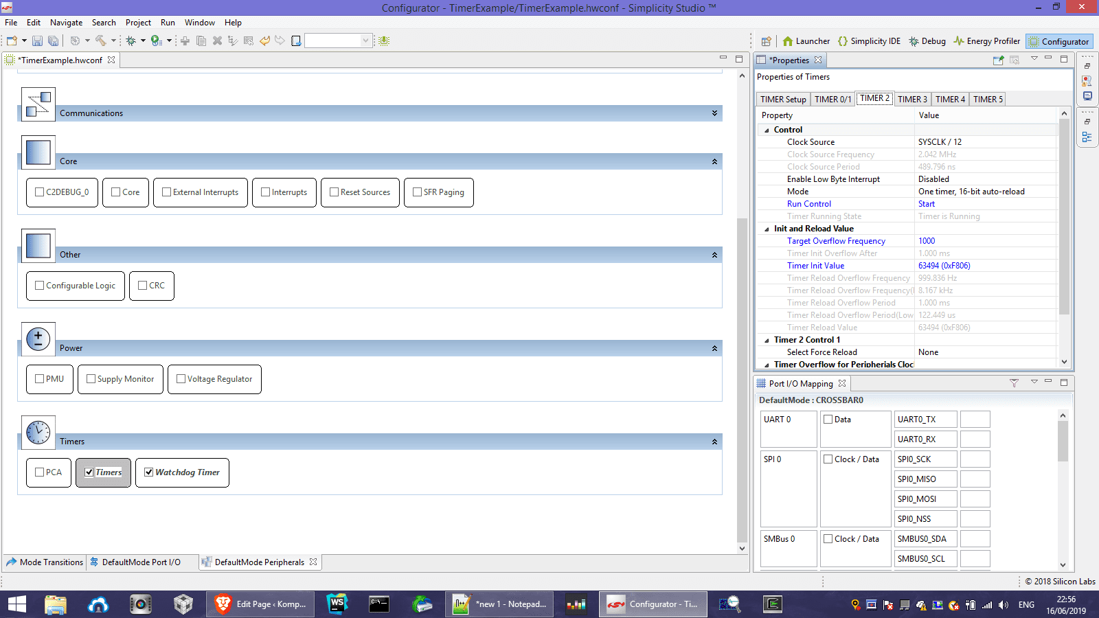 EFM8BB3 Timer configuration screen in Simplicity Studio